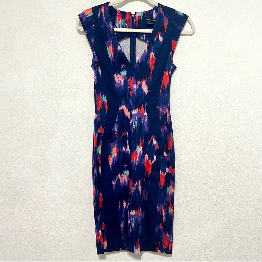 French Connection Watercolor Print Fitted Dress